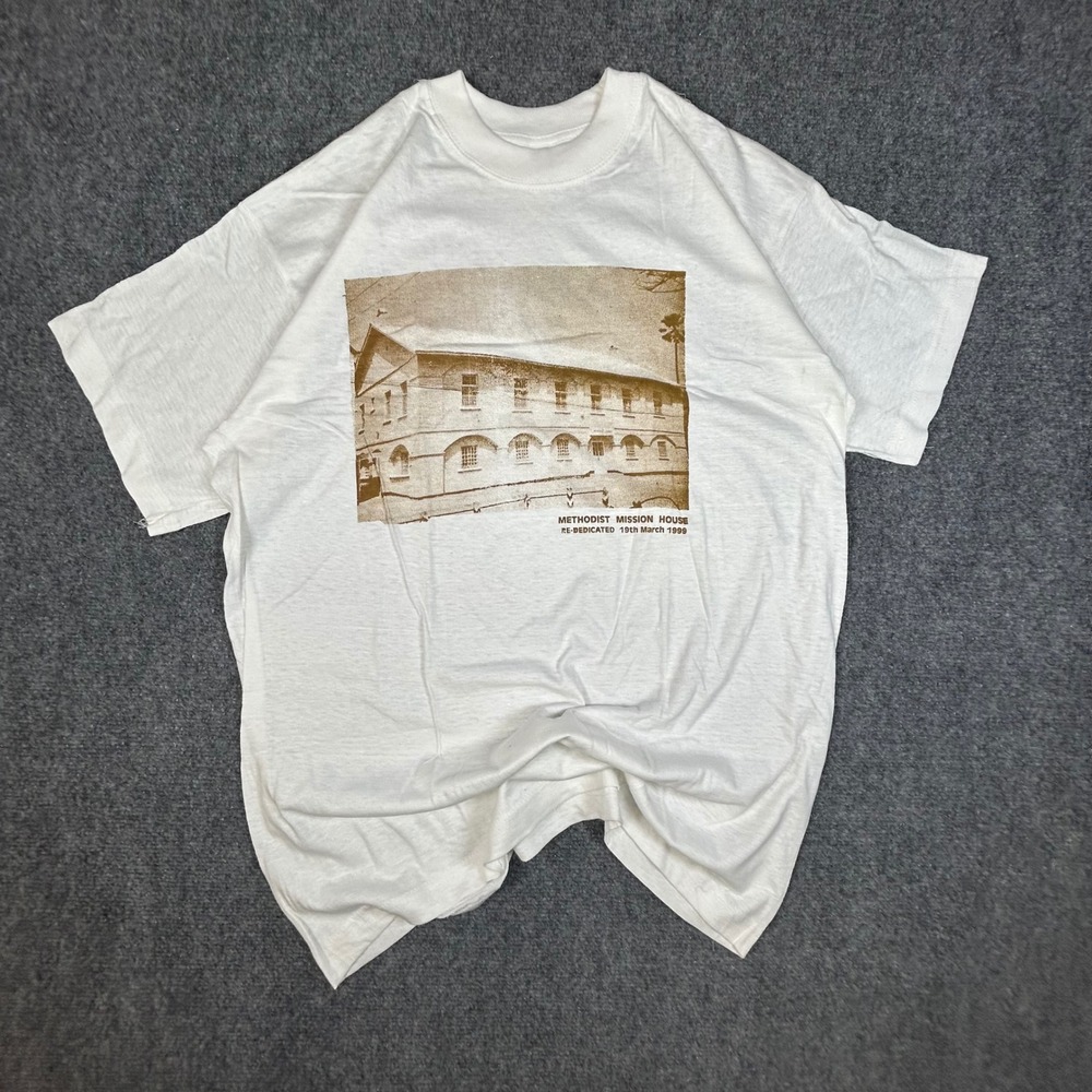 Vintage 1999 Methodist Mission House Graphic T-Shirt White XL Give Thanks Tee